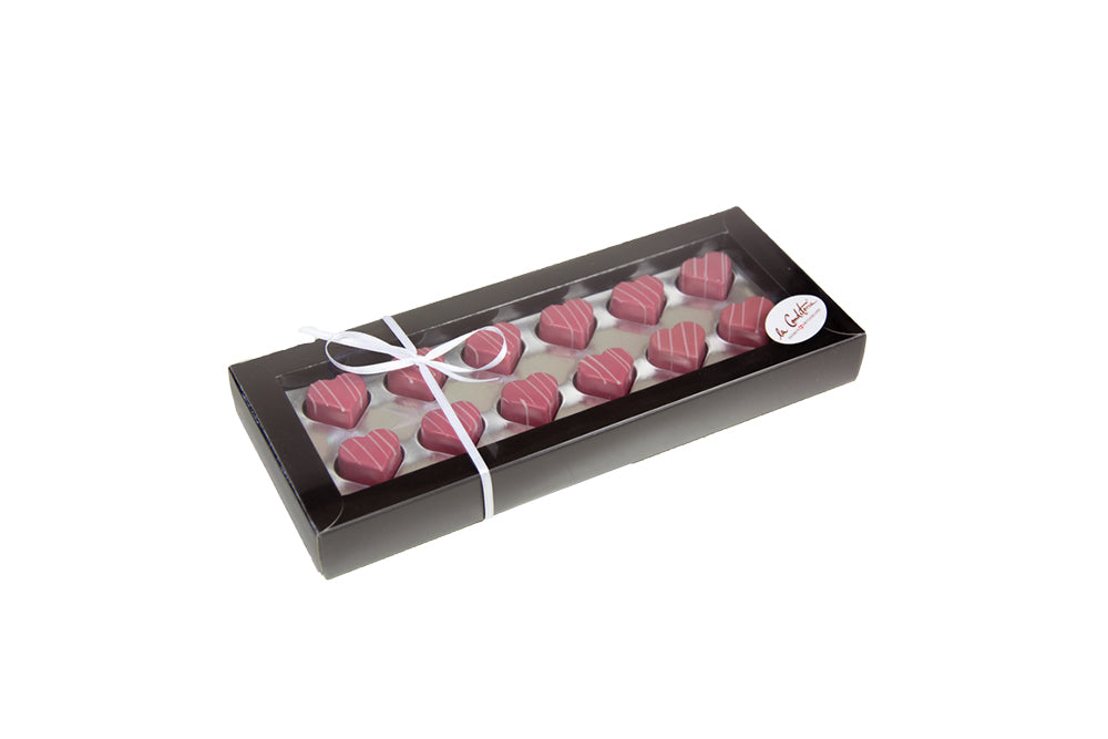 Herzpralinen Ruby 12-er Schachtel mit Masche, EH24 (1098)