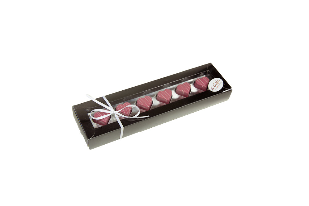 Herzpralinen Ruby 6-er Schachtel mit Masche, EH24 (1097)