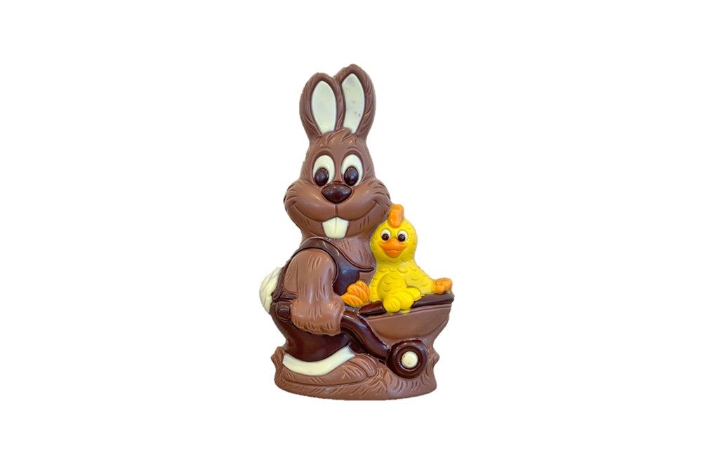 Osterhase mit Schubkaren und Huhn farbig, EH6 (395)