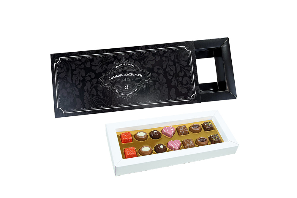 Personalisiert: Mini Schweizer Alpenpralinen 14-er Box (3401-1)
